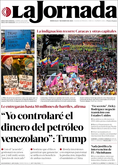 Portada de La Jornada del miércoles, 7 de enero de 2026