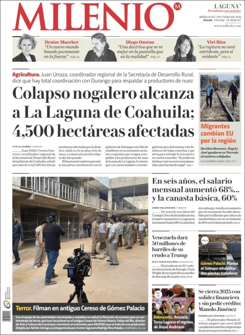 Portada de Milenio Laguna del miércoles, 7 de enero de 2026