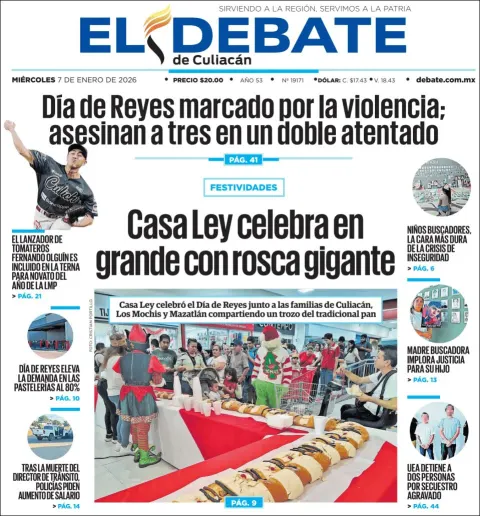 Portada de El Debate de Culiacan del miércoles, 7 de enero de 2026