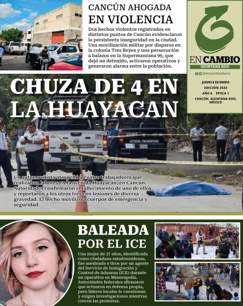 Portada de En Cambio - Quintana Roo (contraportada) del jueves, 8 de enero de 2026