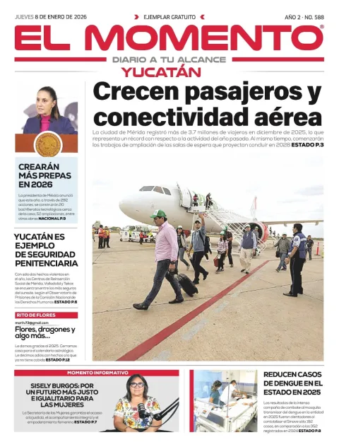 Portada de El Momento Yucatan del jueves, 8 de enero de 2026