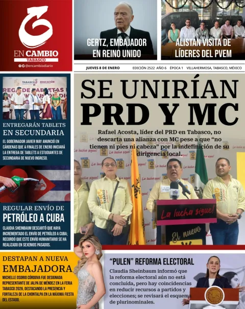 Portada de En Cambio - Tabasco (portada) del jueves, 8 de enero de 2026