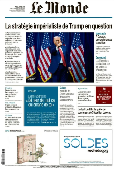 Portada de Le Monde del jueves, 8 de enero de 2026