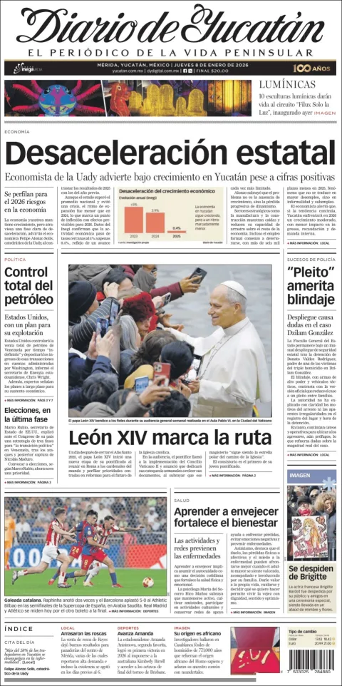Portada de Diario de Yucatán del jueves, 8 de enero de 2026