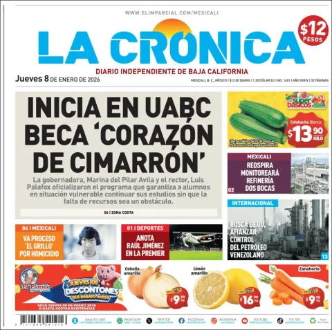 Portada de La Cronica del jueves, 8 de enero de 2026
