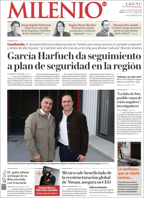 Portada de Milenio Laguna del jueves, 8 de enero de 2026