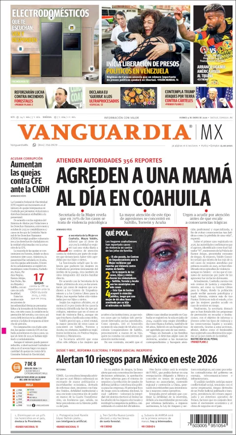 Portada de Vanguardia del viernes, 9 de enero de 2026
