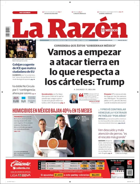 Portada de La Razon del viernes, 9 de enero de 2026