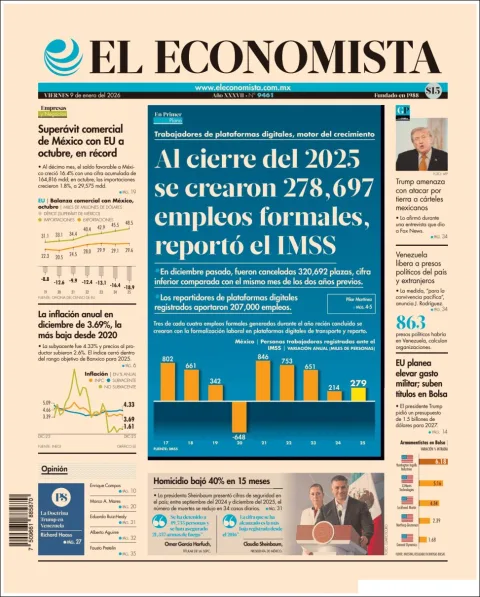 Portada de El Economista del viernes, 9 de enero de 2026