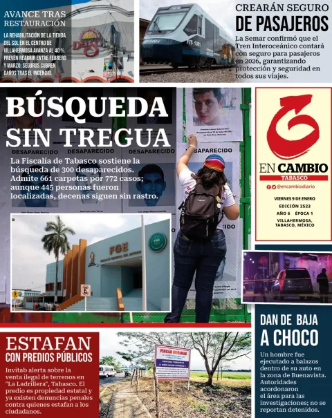 Portada de En Cambio - Tabasco (contraportada) del viernes, 9 de enero de 2026