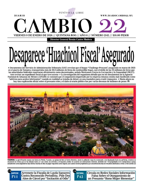 Portada de Diario Cambio 22 (contraportada) del viernes, 9 de enero de 2026
