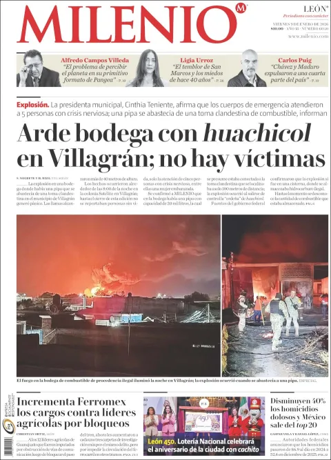 Portada de Milenio Leon del viernes, 9 de enero de 2026