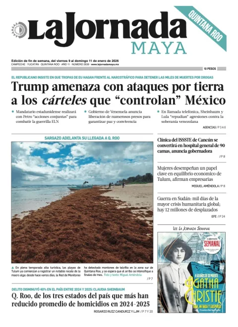 Portada de La Jornada Maya Quintana Roo del viernes, 9 de enero de 2026