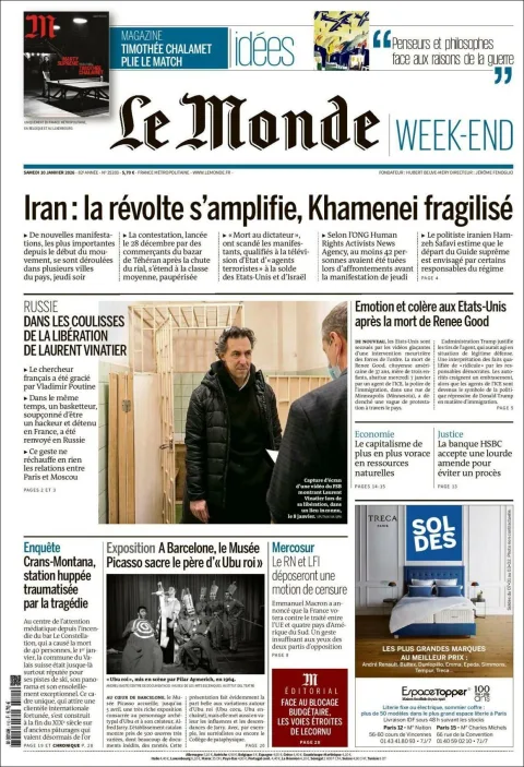 Portada de Le Monde del sábado, 10 de enero de 2026