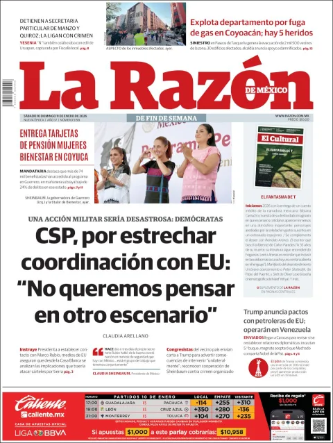 Portada de La Razon del sábado, 10 de enero de 2026