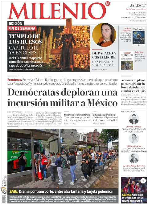 Portada de Milenio Jalisco del sábado, 10 de enero de 2026