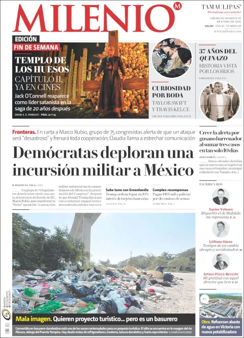 Portada de Milenio Tamaulipas del sábado, 10 de enero de 2026