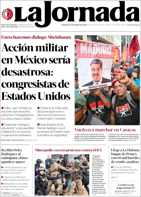 Portada de La Jornada del sábado, 10 de enero de 2026