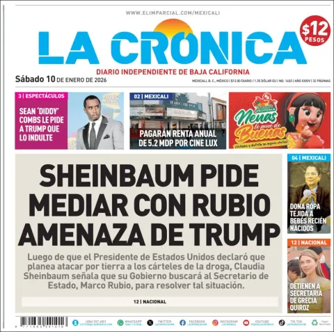 Portada de La Cronica del sábado, 10 de enero de 2026