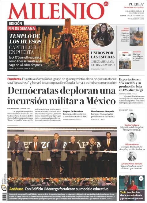 Portada de Milenio Puebla del sábado, 10 de enero de 2026