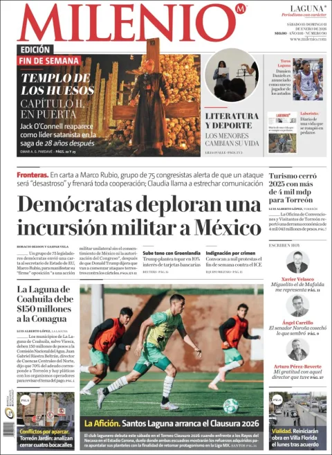 Portada de Milenio Laguna del sábado, 10 de enero de 2026