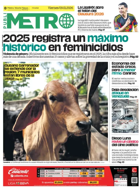 Portada de Publimetro Merida del viernes, 9 de enero de 2026