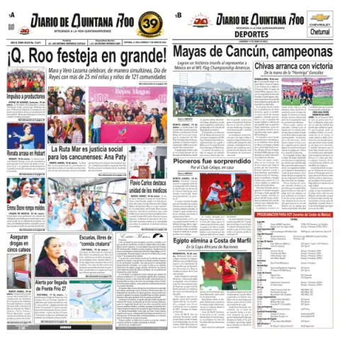 Portada de Diario de Quintana Roo (portada) del domingo, 11 de enero de 2026