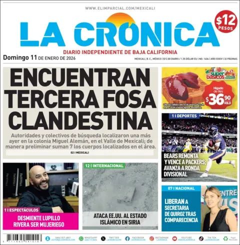 Portada de La Cronica del domingo, 11 de enero de 2026