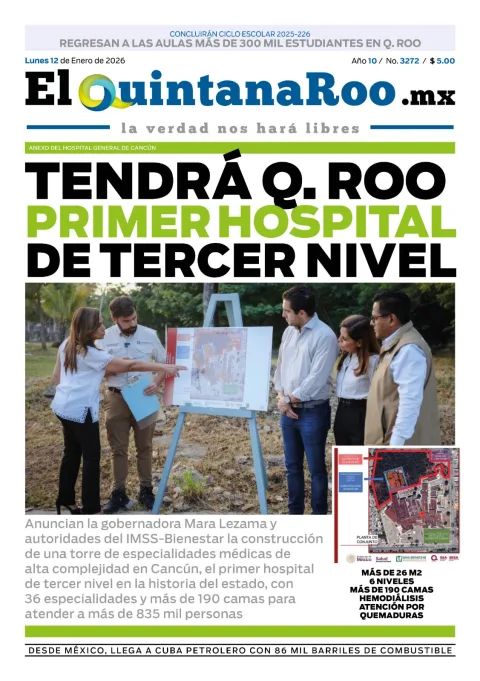 Portada de El Quintana Roo (portada) del lunes, 12 de enero de 2026