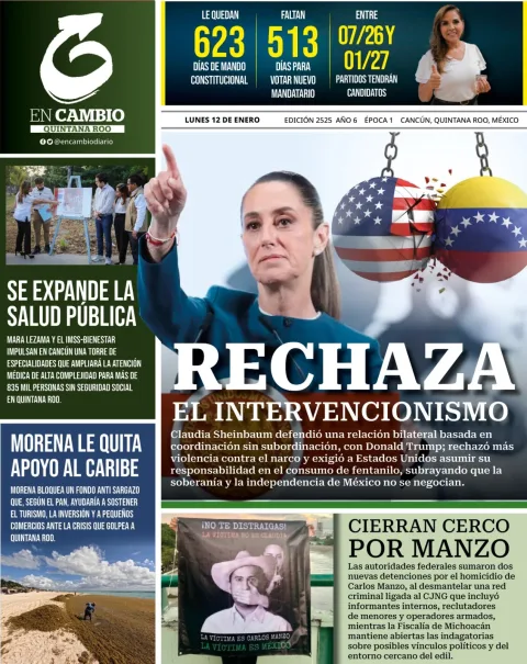 Portada de En Cambio - Quintana Roo (portada) del lunes, 12 de enero de 2026