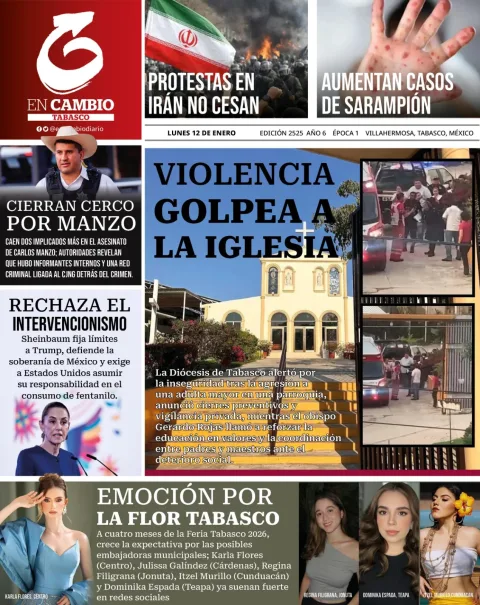 Portada de En Cambio - Tabasco (portada) del lunes, 12 de enero de 2026