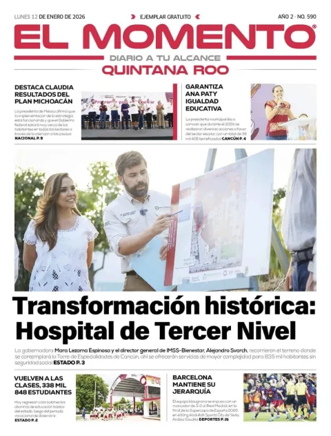 Portada de El Momento Quintana Roo del lunes, 12 de enero de 2026