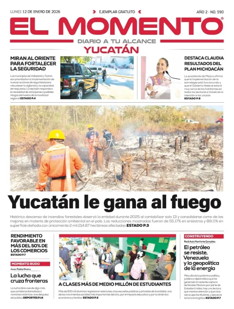 Portada de El Momento Yucatan del lunes, 12 de enero de 2026