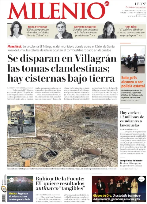 Portada de Milenio Leon del lunes, 12 de enero de 2026
