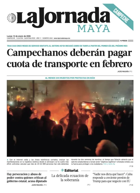Portada de La Jornada Maya Campeche del lunes, 12 de enero de 2026