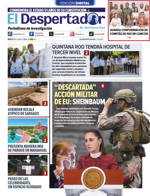 Portada de El Despertador de Quintana Roo del martes, 13 de enero de 2026
