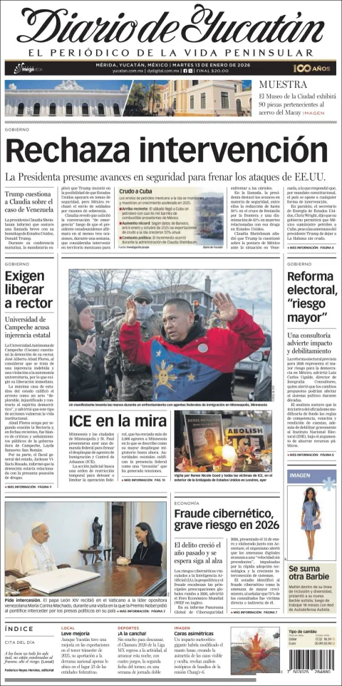 Portada de Diario de Yucatán del martes, 13 de enero de 2026