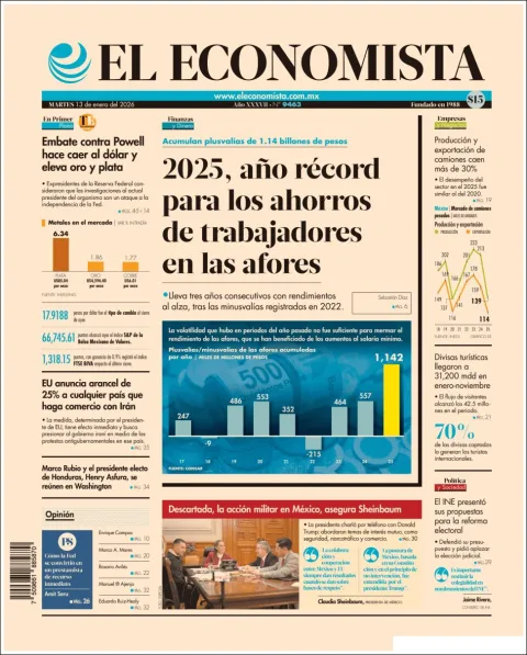 Portada de El Economista del martes, 13 de enero de 2026