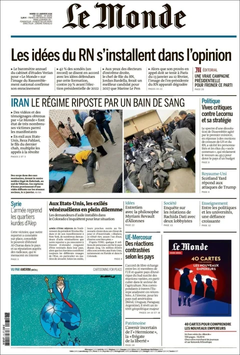 Portada de Le Monde del martes, 13 de enero de 2026
