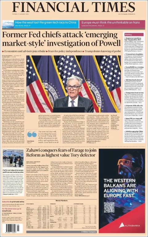 Portada de Financial Times del martes, 13 de enero de 2026