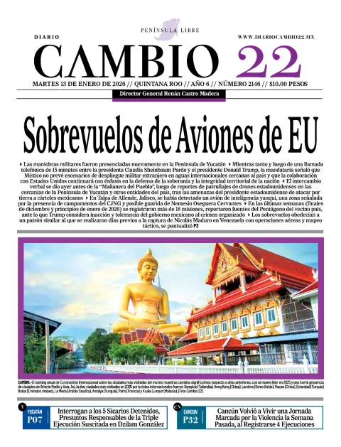 Portada de Diario Cambio 22 (portada) del martes, 13 de enero de 2026