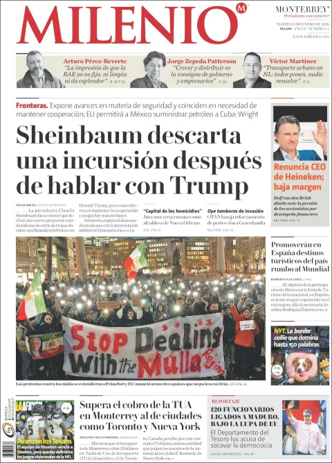 Portada de Milenio del martes, 13 de enero de 2026