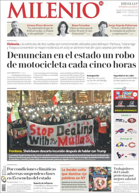 Portada de Milenio Hidalgo del martes, 13 de enero de 2026
