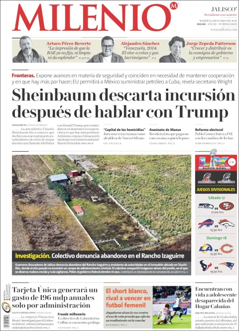 Portada de Milenio Jalisco del martes, 13 de enero de 2026