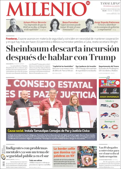 Portada de Milenio Tamaulipas del martes, 13 de enero de 2026