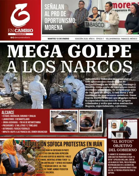 Portada de En Cambio - Tabasco (portada) del martes, 13 de enero de 2026
