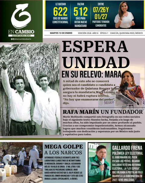 Portada de En Cambio - Quintana Roo (portada) del martes, 13 de enero de 2026