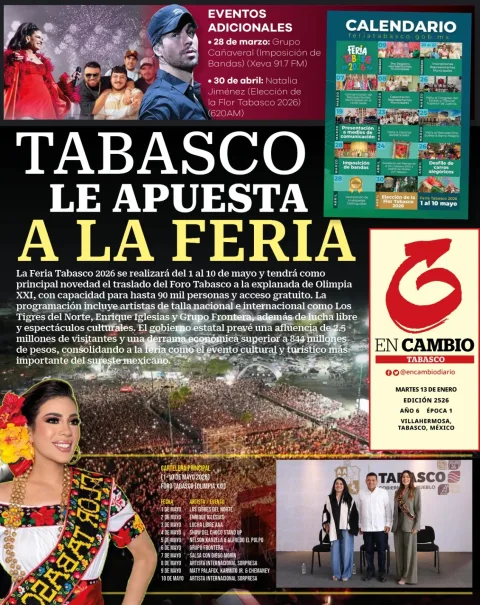 Portada de En Cambio - Tabasco (contraportada) del martes, 13 de enero de 2026