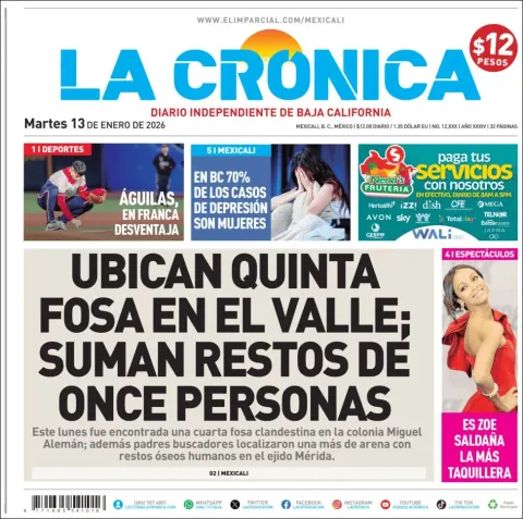 Portada de La Cronica del martes, 13 de enero de 2026