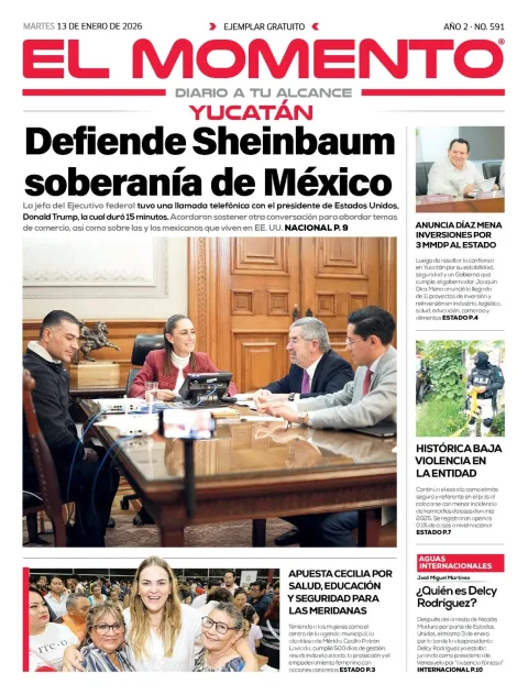 Portada de El Momento Yucatan del martes, 13 de enero de 2026